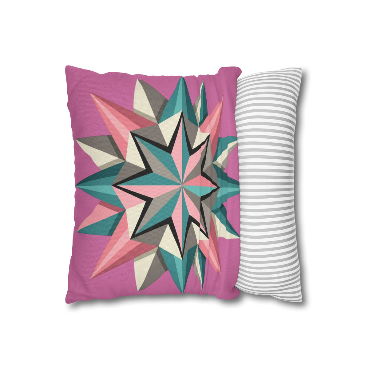 Pink Geometric Star Throw Pillowcase – Modern Kaleidoscope Accent