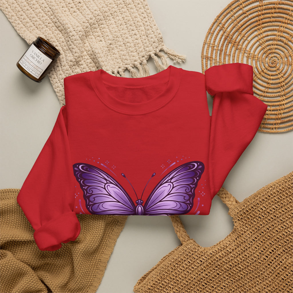 Purple Butterfly Crewneck Sweatshirt — Vibrant Graphic Butterfly Pullover