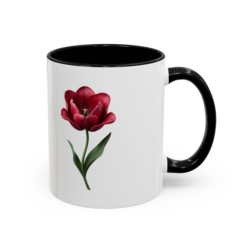 Red Tulip Accent Coffee Mug – Floral 11/15oz Ceramic Mug