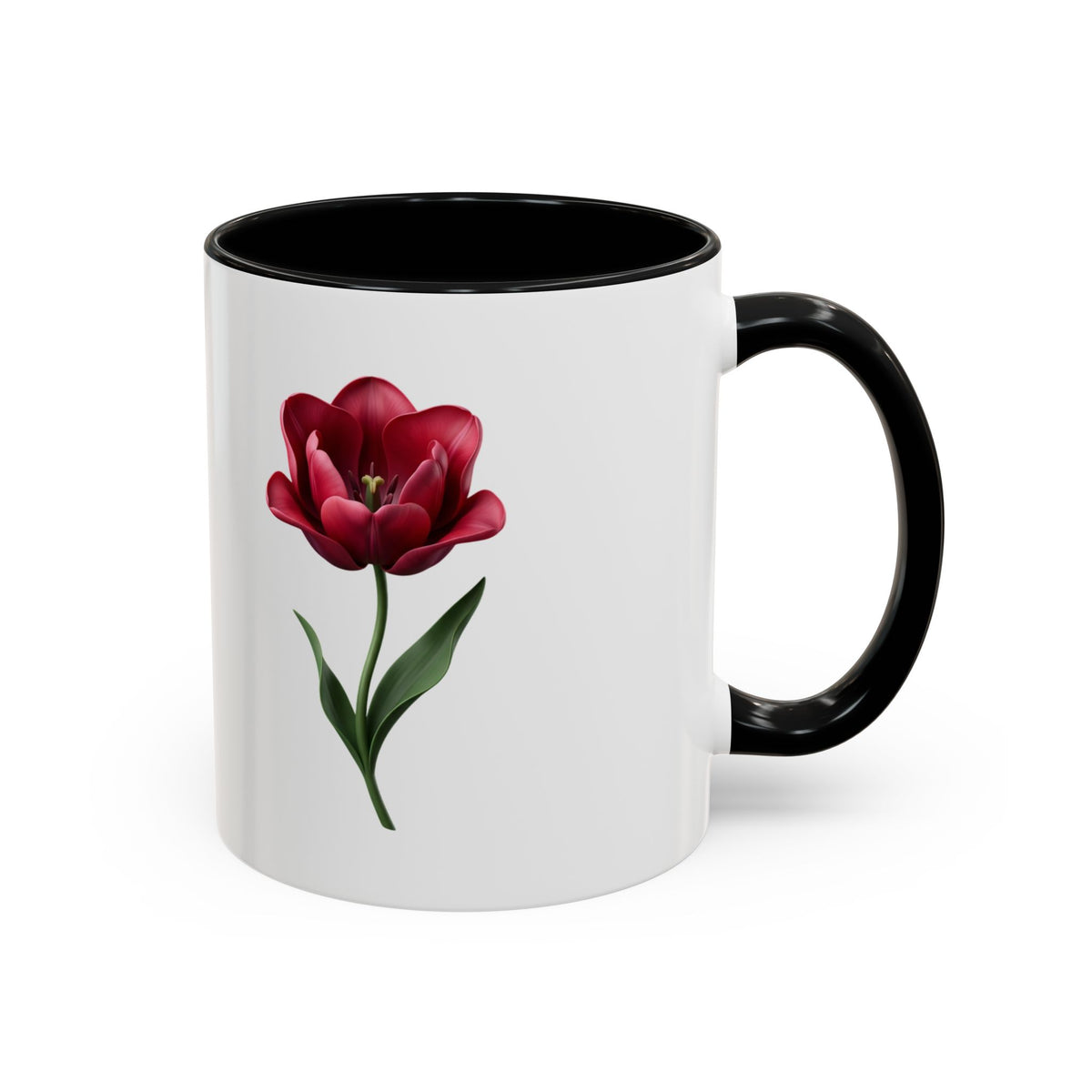 Red Tulip Accent Coffee Mug – Floral 11/15oz Ceramic Mug
