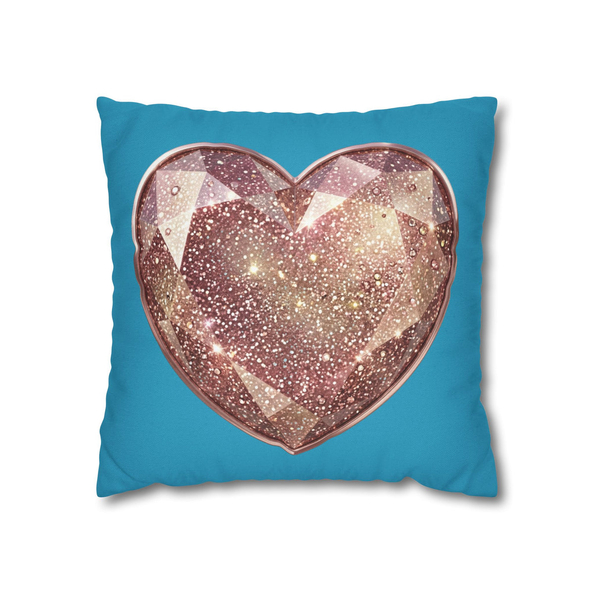 Sparkling Rose Crystal Heart Pillowcase — Decorative Square Throw Pillow Cover- Turquoise