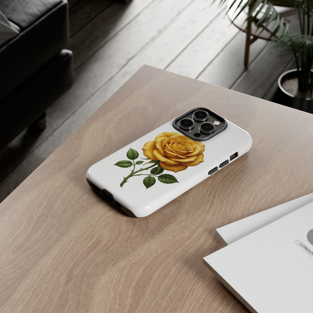 Yellow Rose Phone Case — Vintage Floral Tough Protective Cover