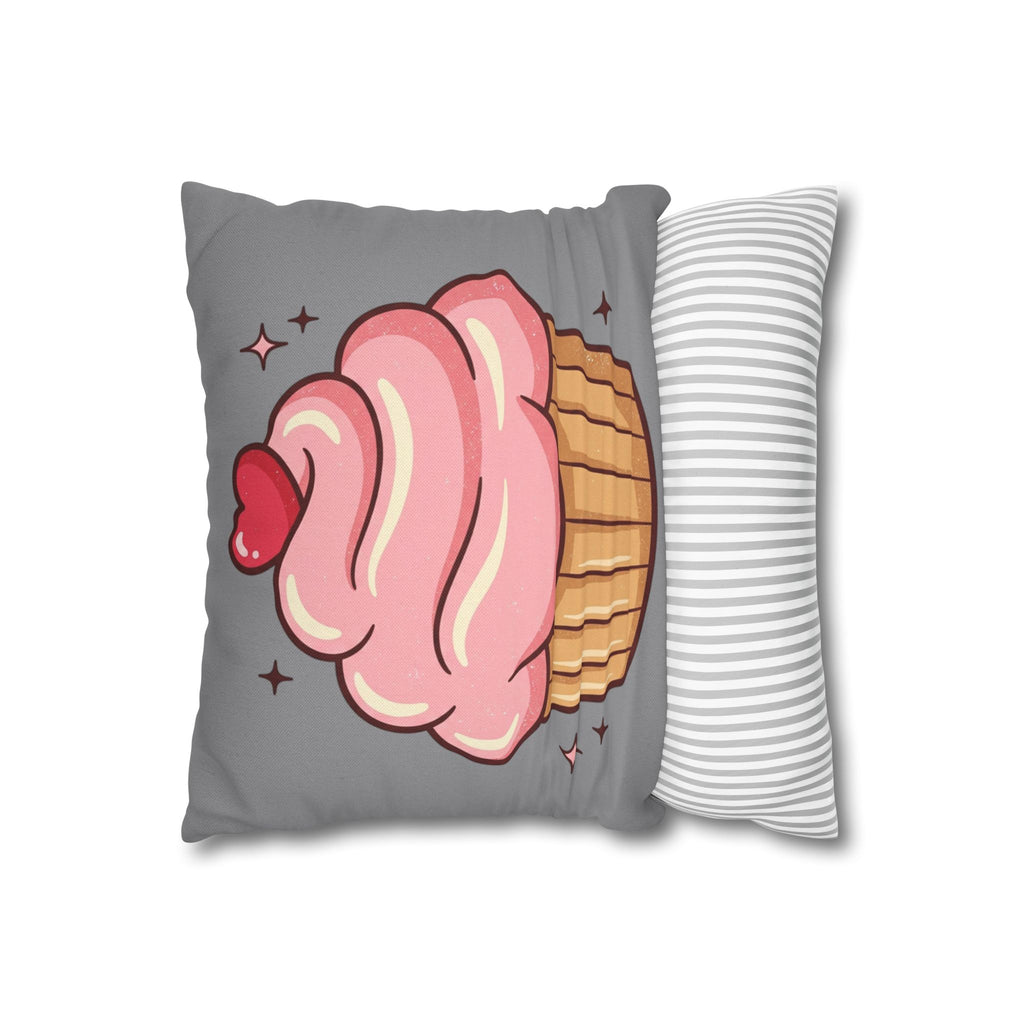 Pink Cupcake Spun Polyester Square Pillowcase- Grey