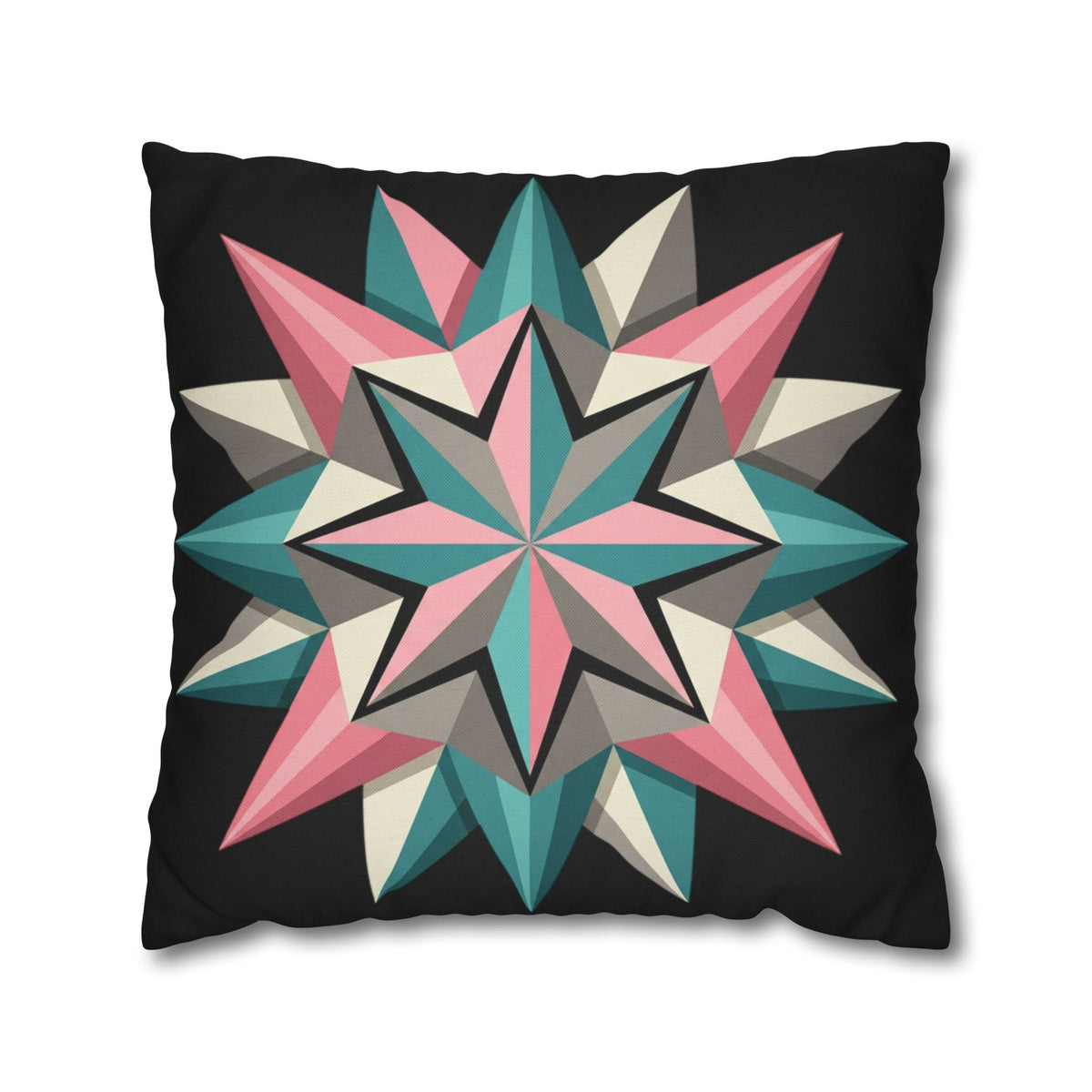 Geometric Starburst Throw Pillowcase — Teal & Pink Modern Decorative Cushion Cover