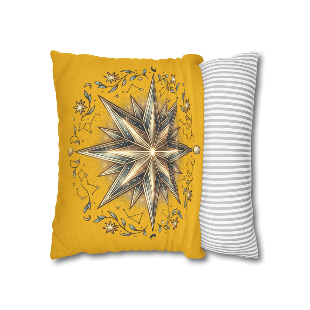 Star Print Yellow Spun Polyester Square Pillowcase
