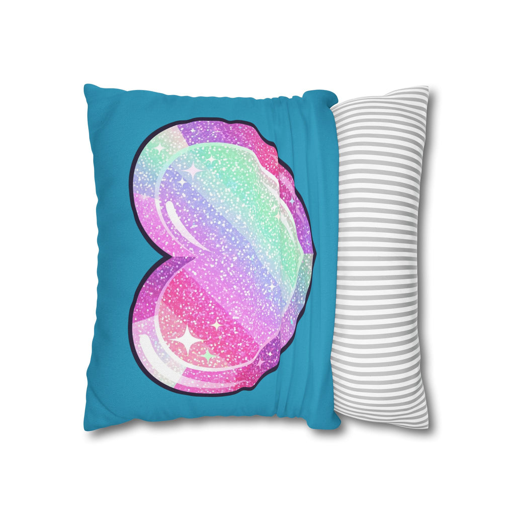 Pastel Glitter Heart Pillowcase Spun Polyester Square Pillowcase- Turquoise