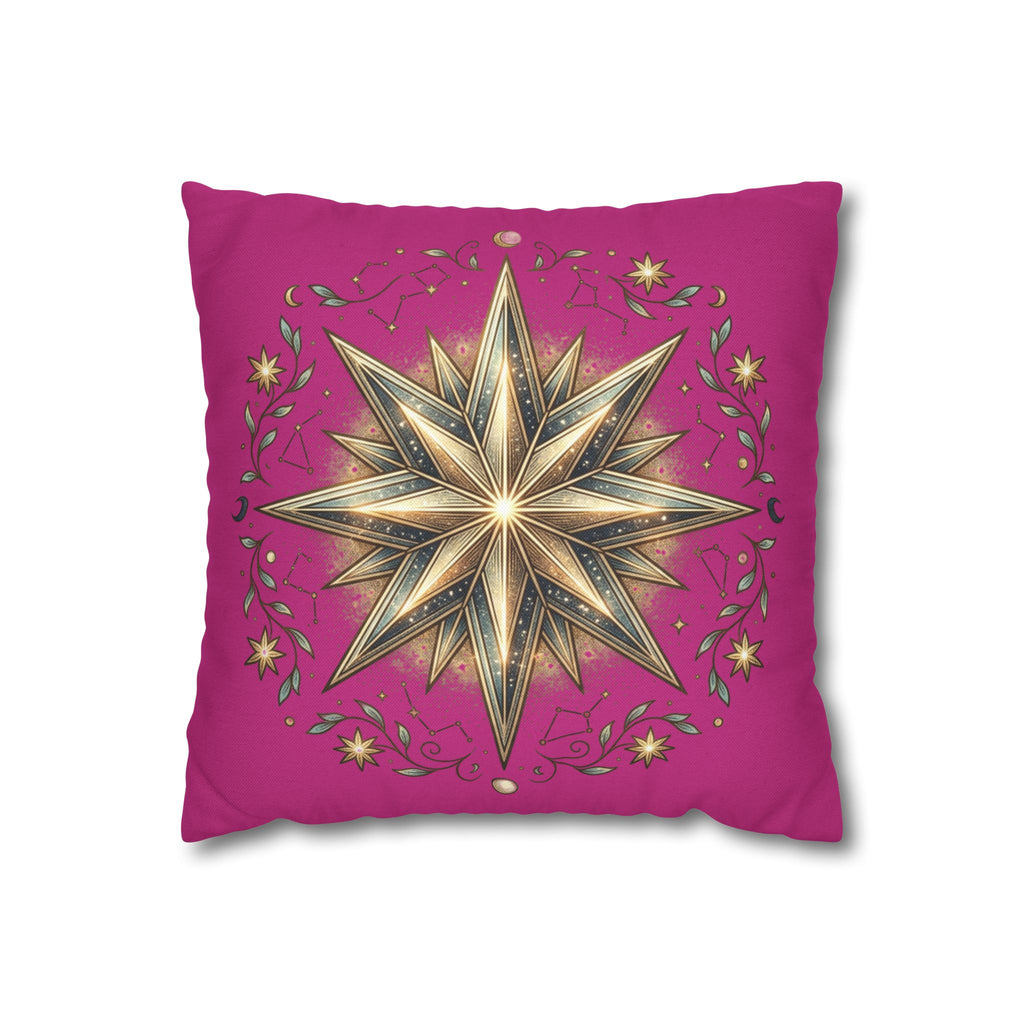 Star Print Magenta Spun Polyester Square Pillowcase