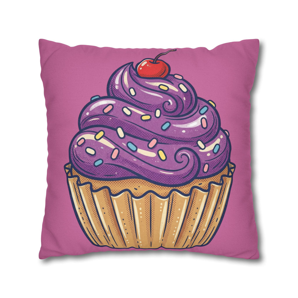 Cupcake Pillowcase — Cute Purple Frosting Decorative Throw Pillow Cover- Light Pink