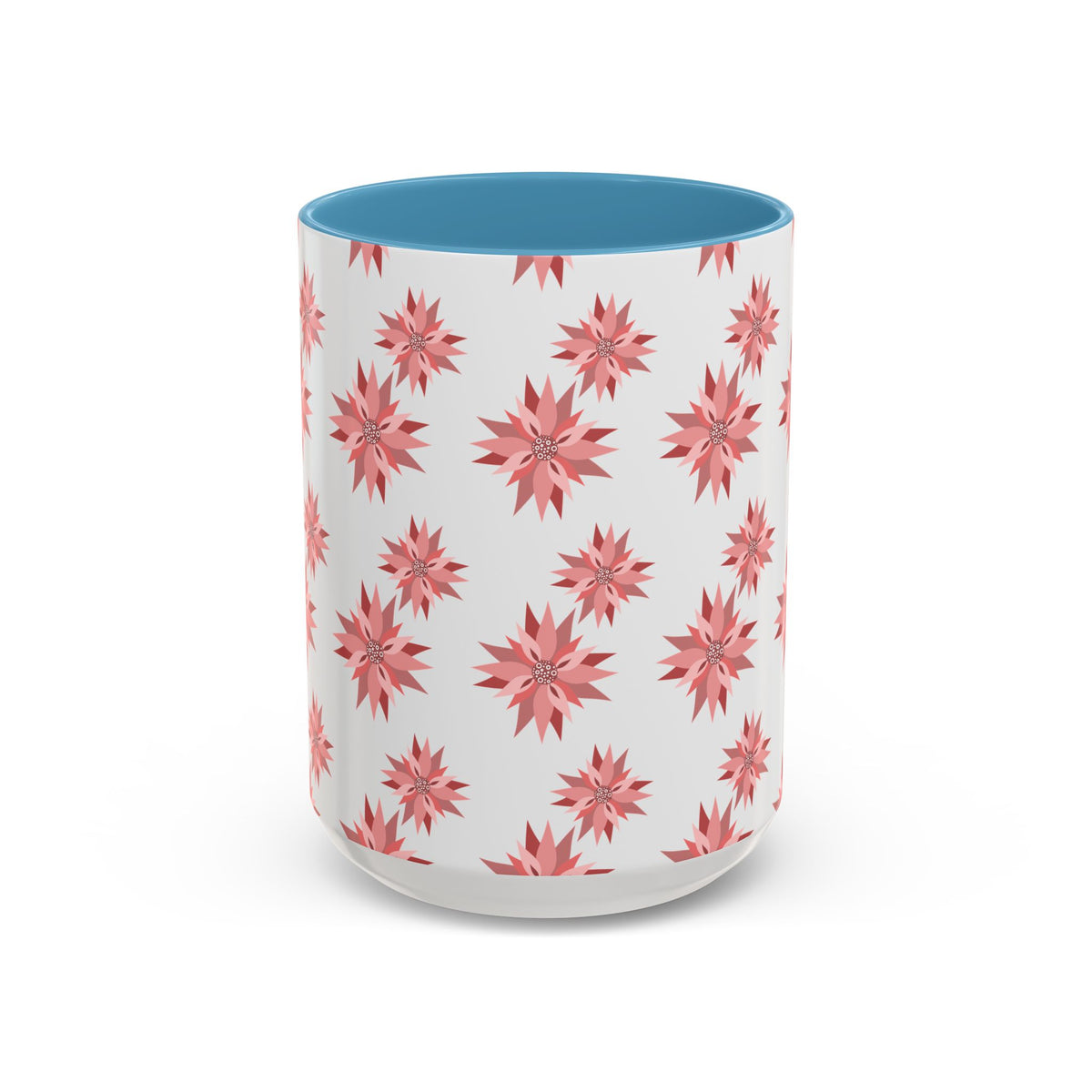 Pink Geometric Floral Accent Coffee Mug — 11/15oz