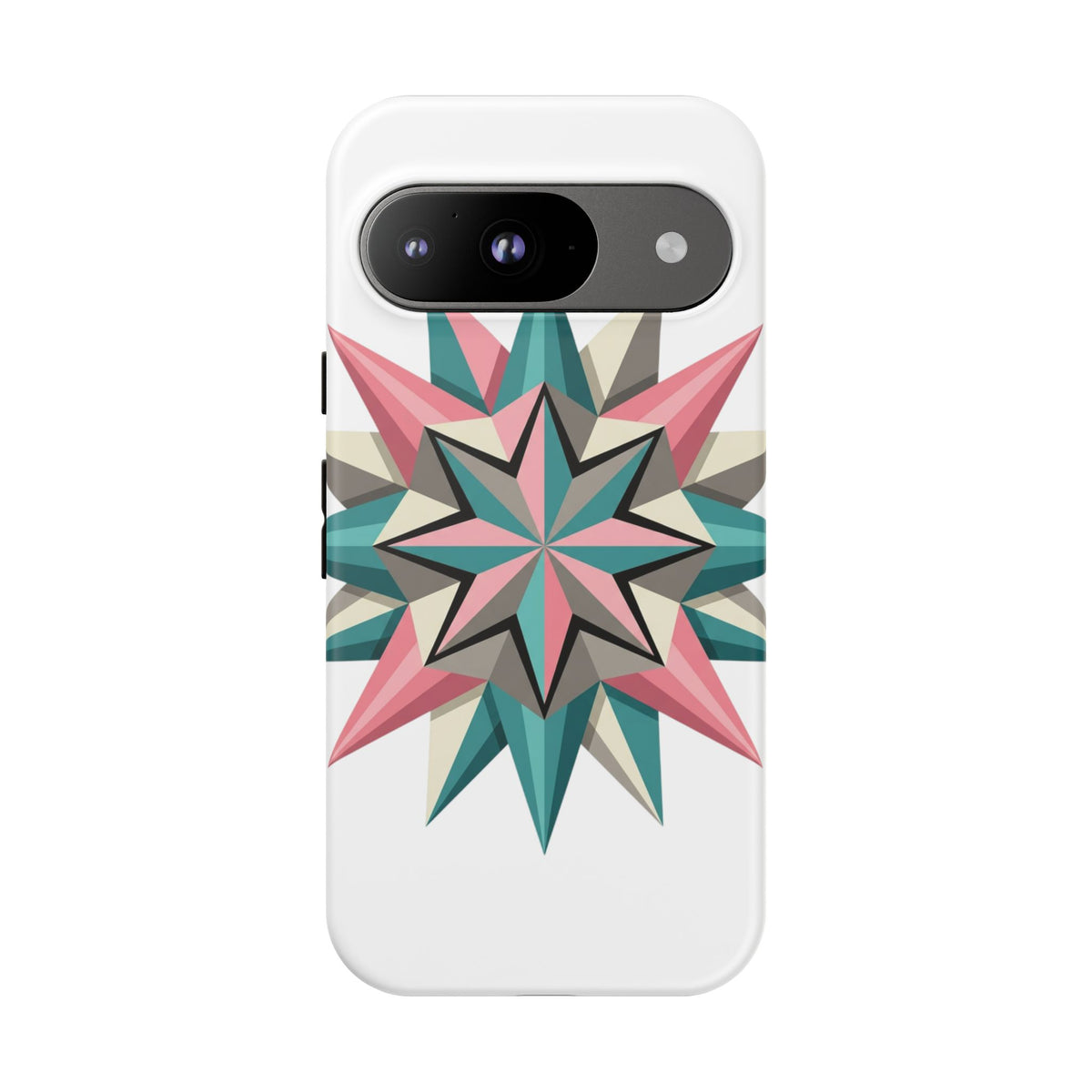 Geometric Star Tough Phone Case – Pink Teal Compass Design