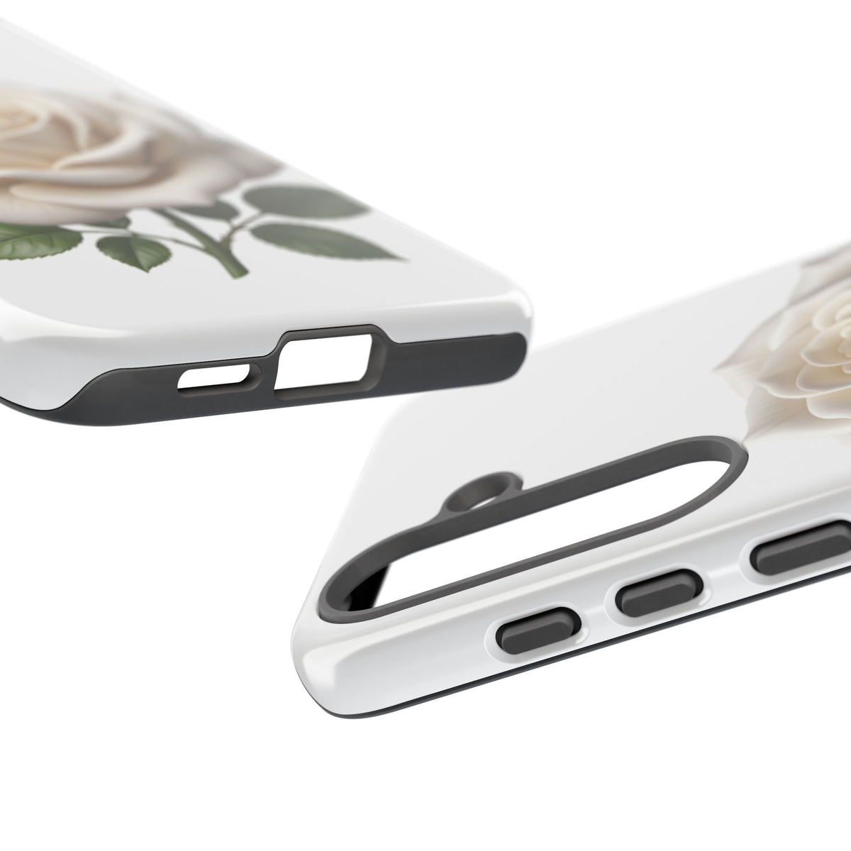 White Rose Tough Phone Case – Elegant Floral Protective Cover