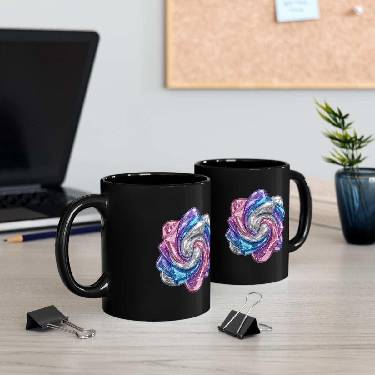3D Glitter Design Black Mug (11oz, 15oz)