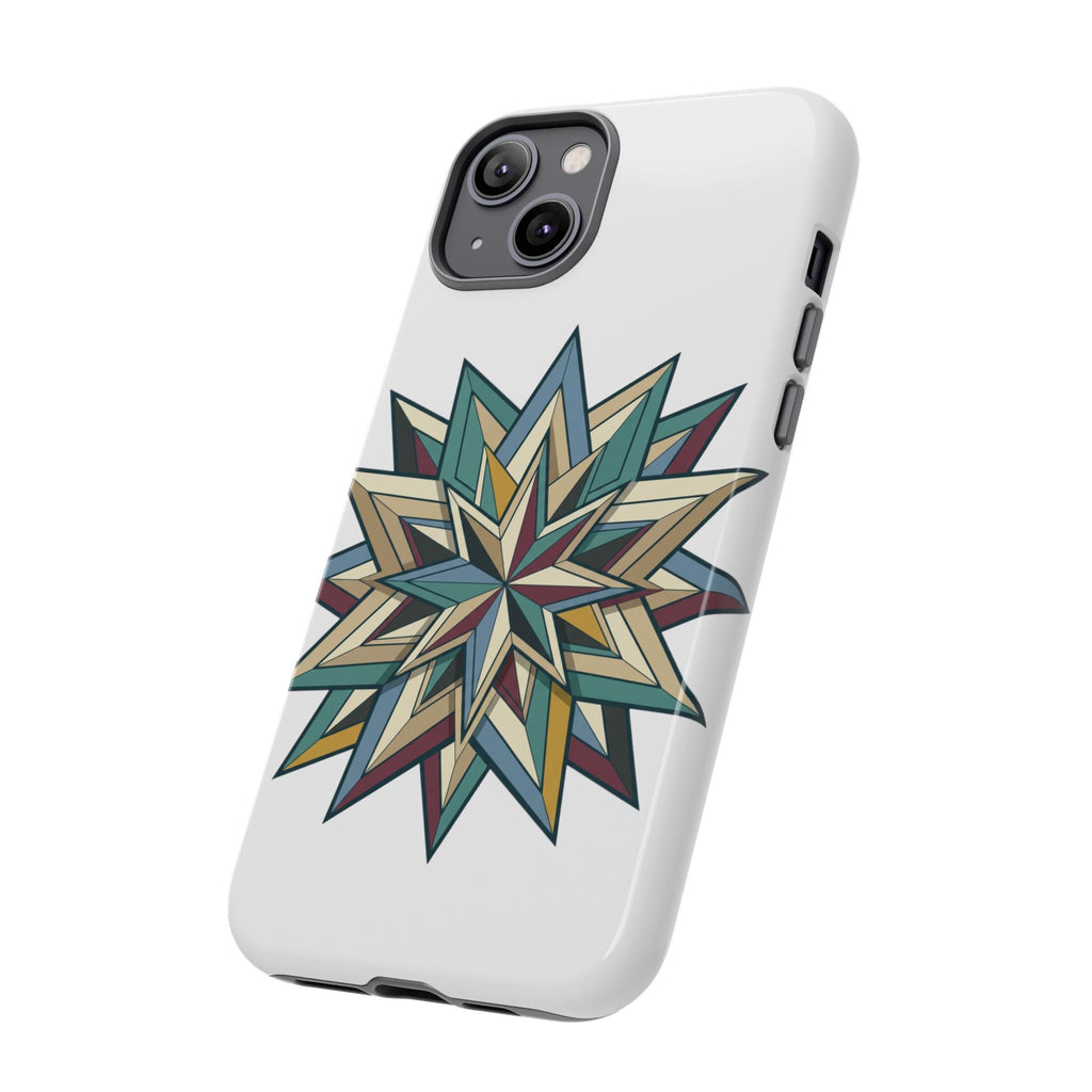 Geometric Star Phone Case — Teal & Earthtone Mandala Design