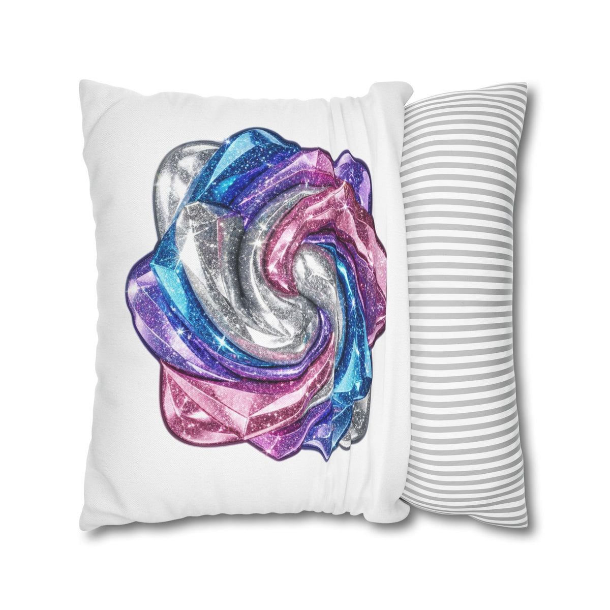 3D Glitter Design White Spun Polyester Square Pillowcase