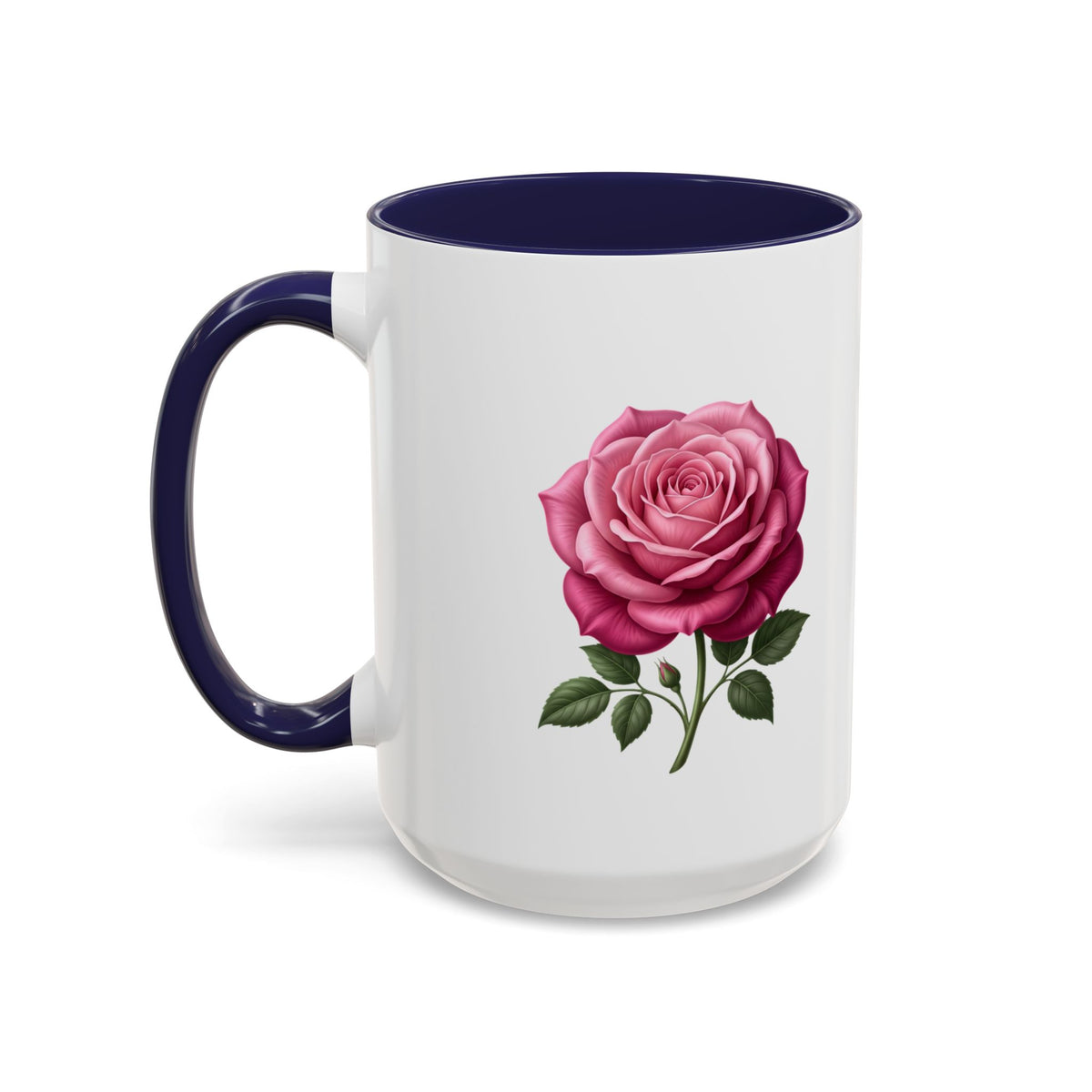 Pink Rose Accent Coffee Mug — Floral Tea & Coffee Cup (11/15 oz)