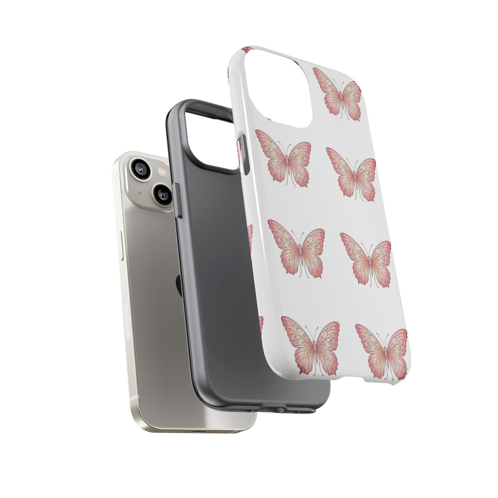 Pink Butterfly Tough Phone Case — Floral Pattern Protective Cover