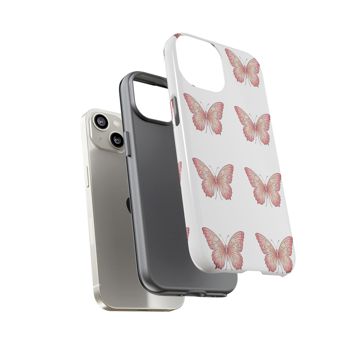 Pink Butterfly Tough Phone Case — Floral Pattern Protective Cover