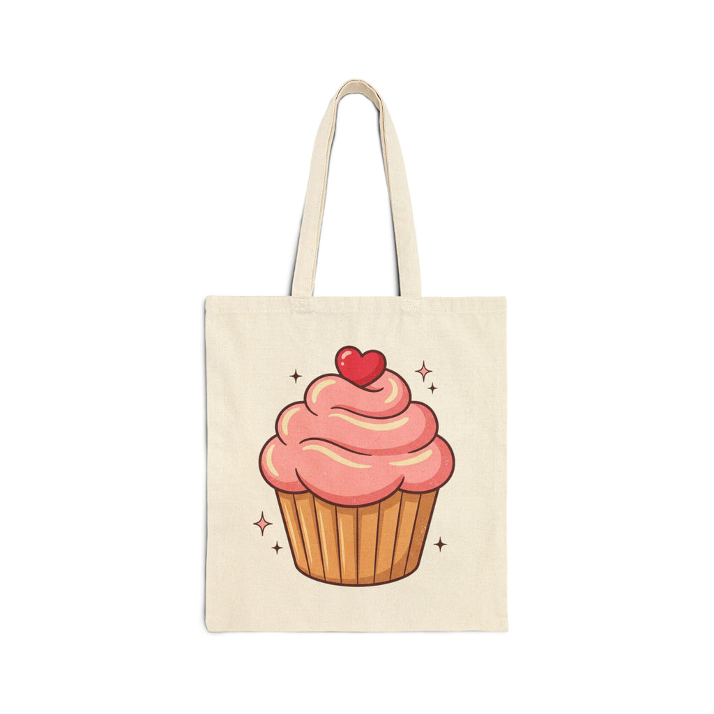 Cupcake Tote Bag — Cute Pink Heart Cupcake Canvas Tote for Baking Lovers