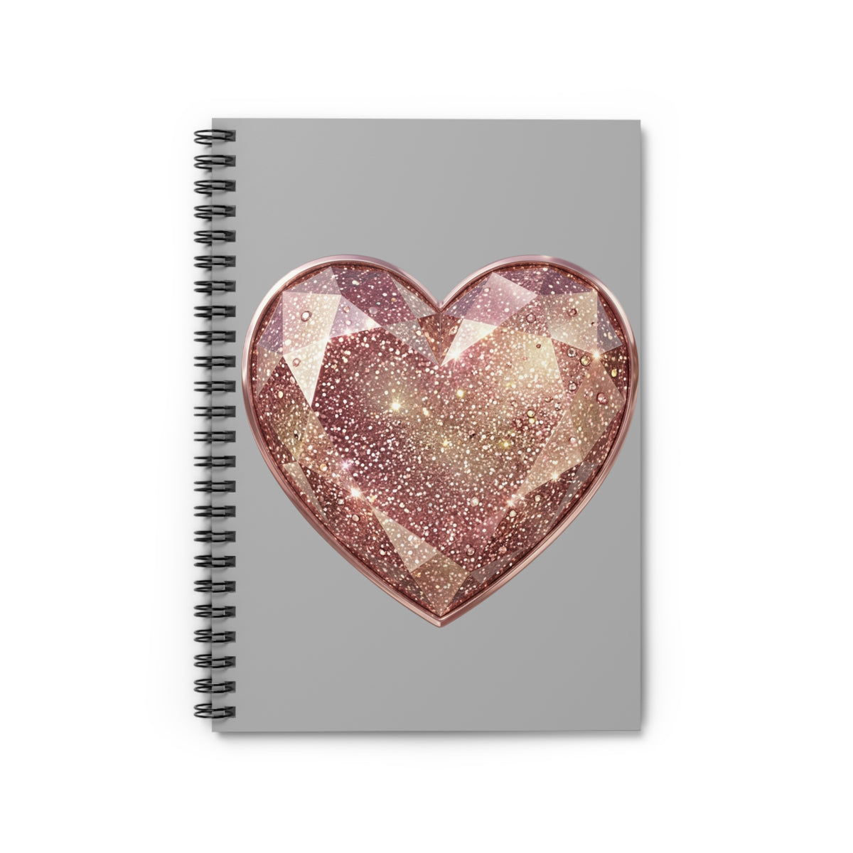 Rose Gold Glitter Heart Spiral Notebook — Ruled Journal for Teens & Gifts- Light Grey