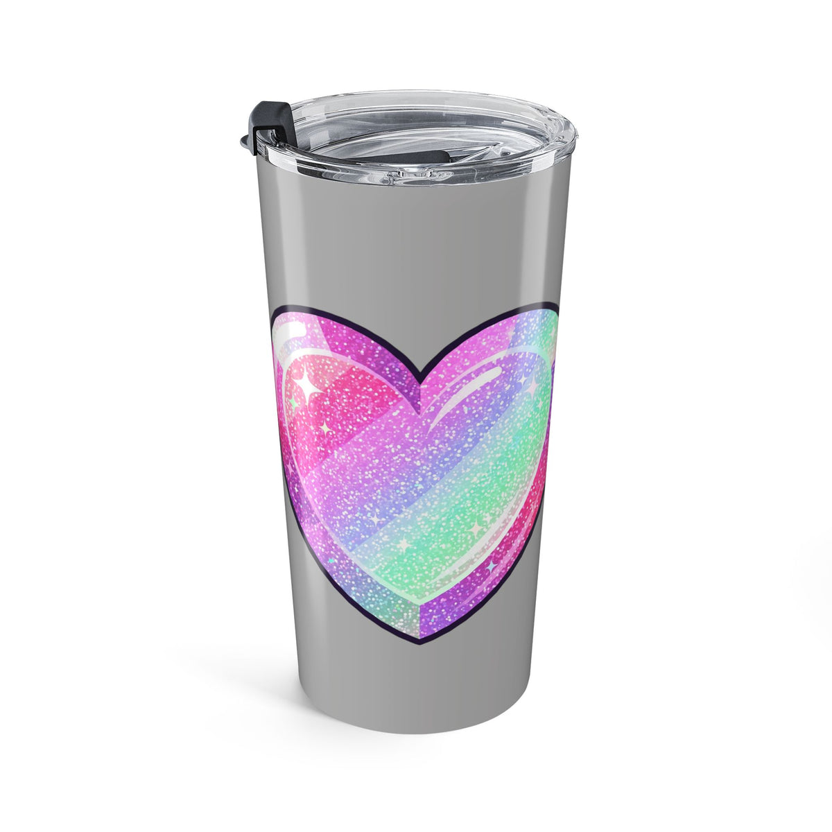Pastel Glitter Heart Pillowcase Tumbler 20oz- Light Grey