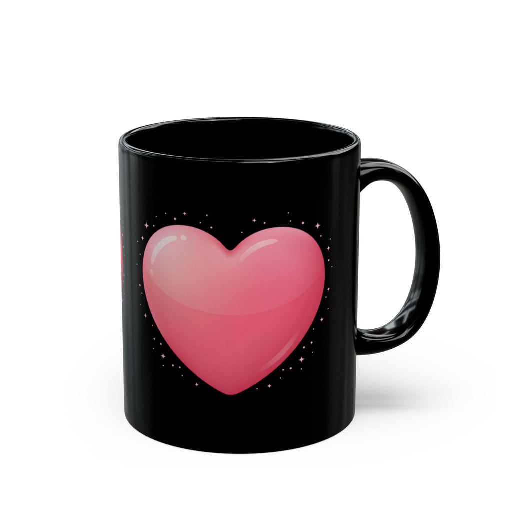 Pink Heart Black Mug — Romantic Valentine Coffee Cup (11oz, 15oz)