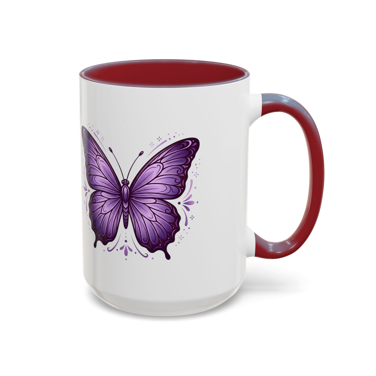 Purple Butterfly Accent Coffee Mug — 11oz & 15oz Decorative Tea Cup