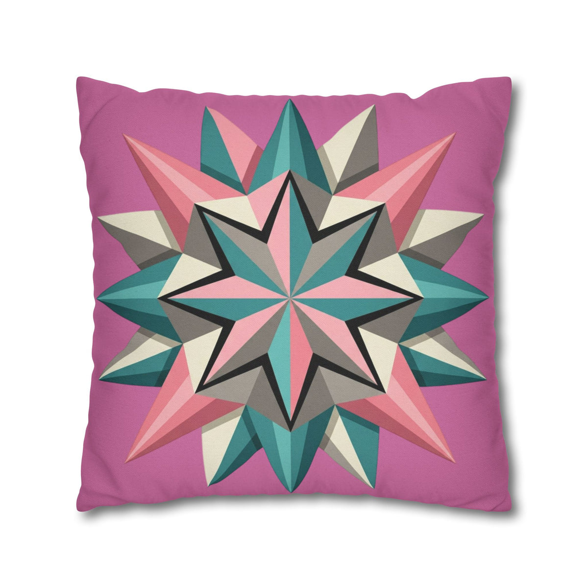 Pink Geometric Star Throw Pillowcase – Modern Kaleidoscope Accent