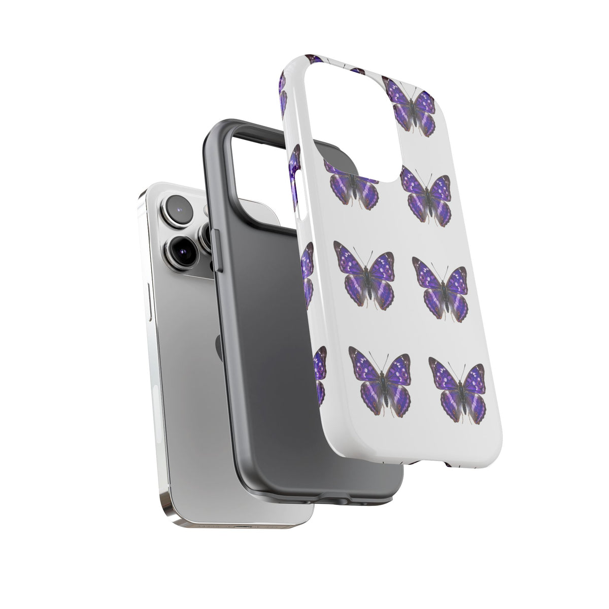 Purple Butterfly Tough Phone Case — Durable Protective iPhone Case with Repeating Butterfly Pattern