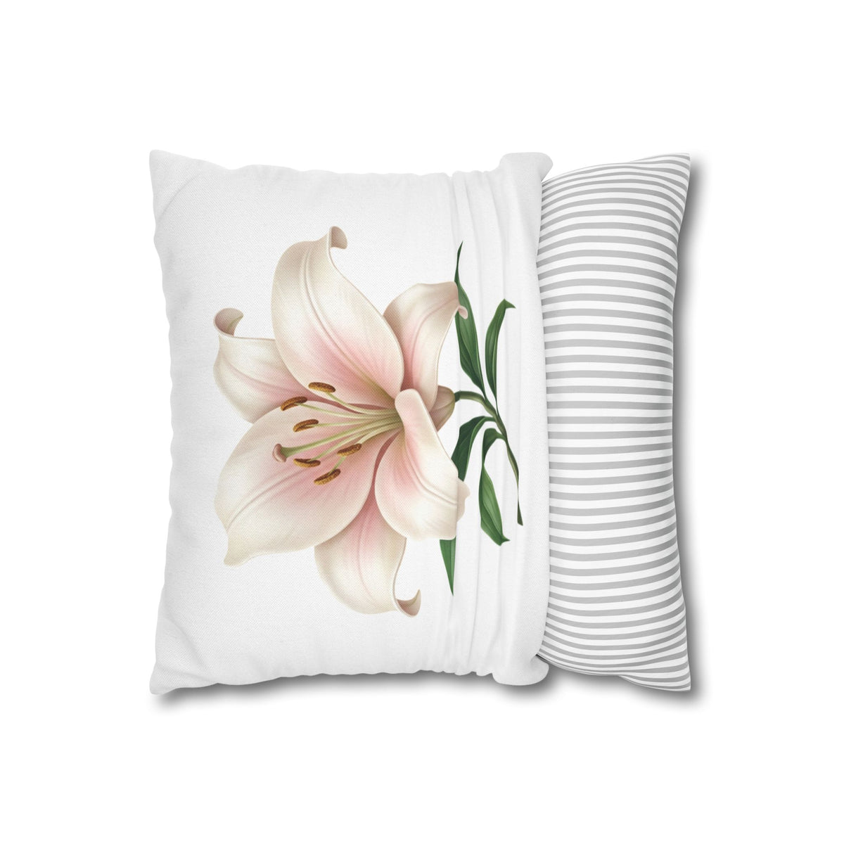Pink Lily Floral Pillowcase — Decorative Square Throw Pillow Cover