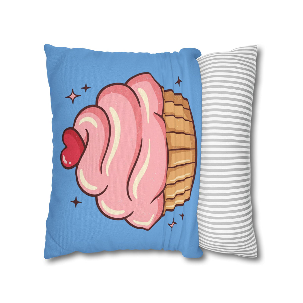 Pink Cupcake Spun Polyester Square Pillowcase- Light Blue