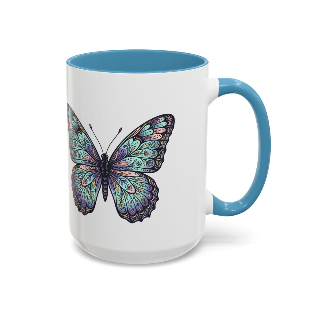 Butterfly Accent Coffee Mug — Teal Mandala Wing Design (11/15oz)