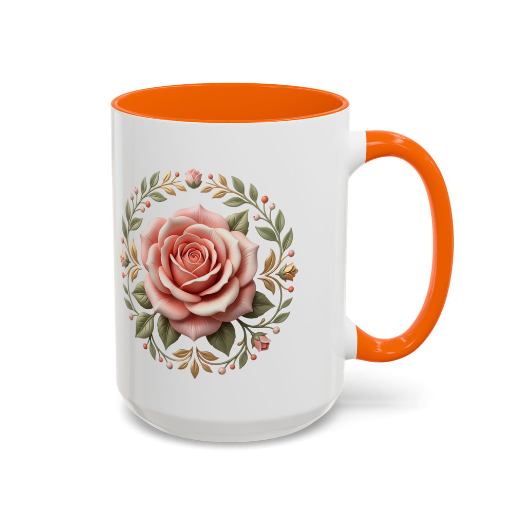 Rose Wreath Accent Coffee Mug — Floral 11/15oz Tea & Coffee Cup