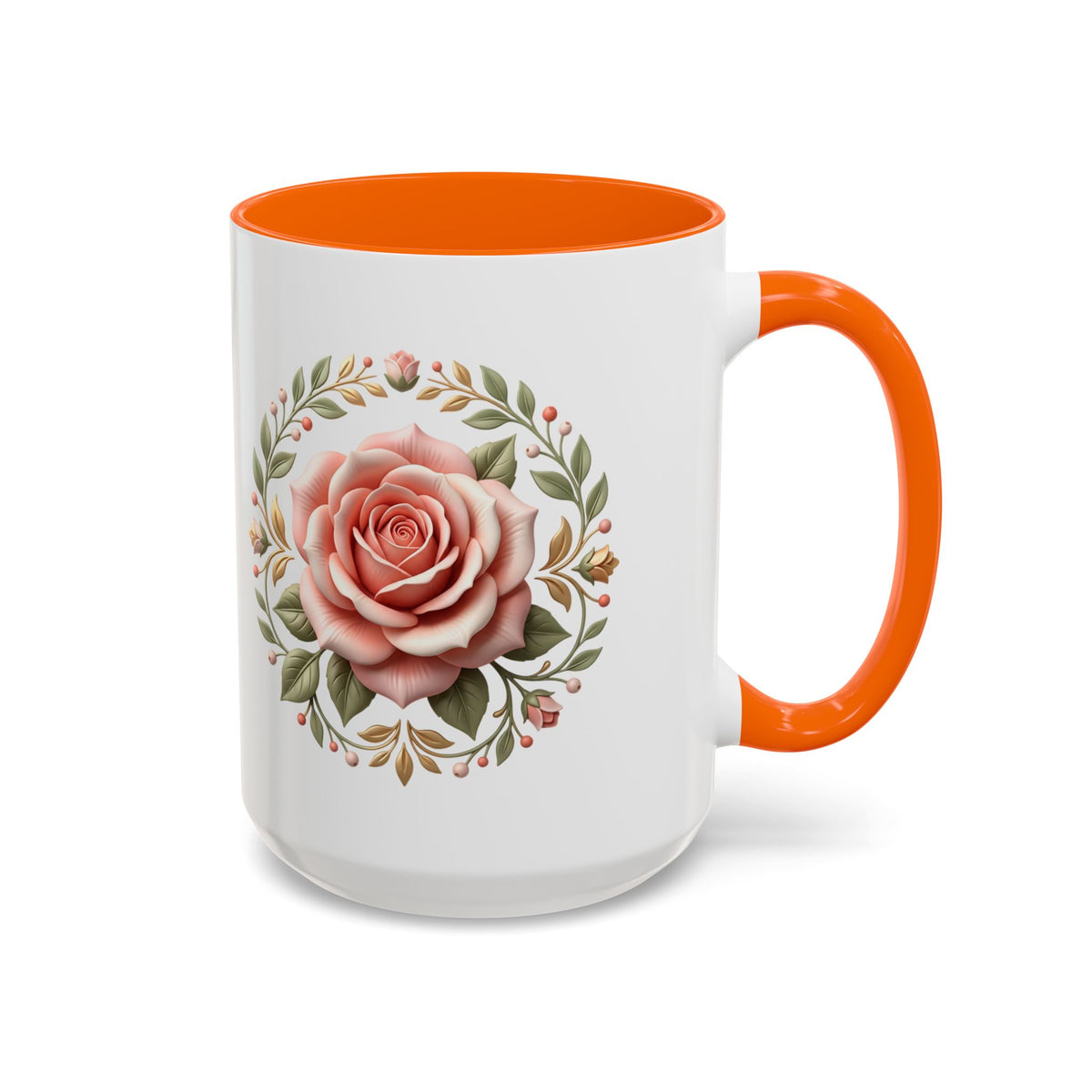 Rose Wreath Accent Coffee Mug — Floral 11/15oz Tea & Coffee Cup