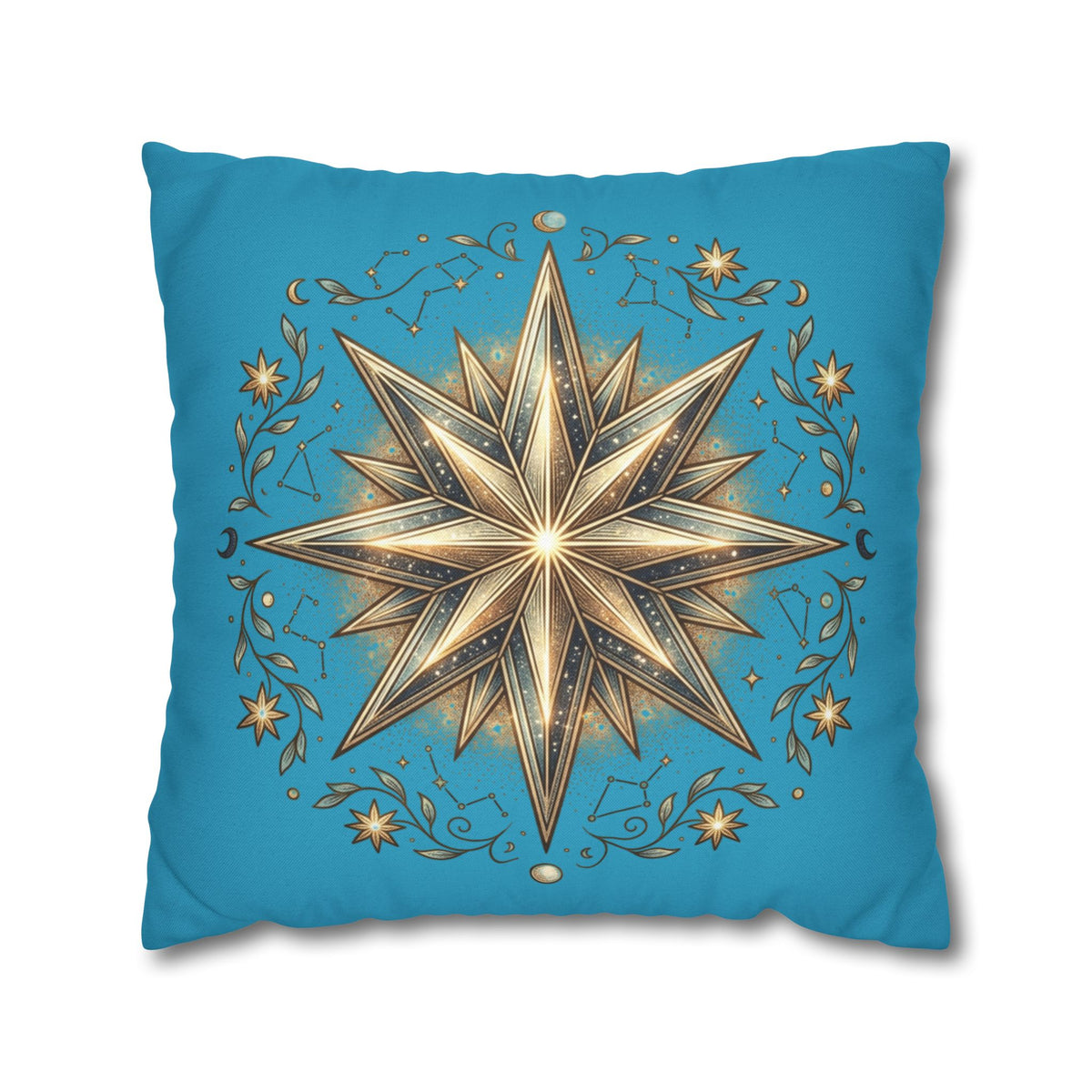 Star Print Turquoise Spun Polyester Square Pillowcase