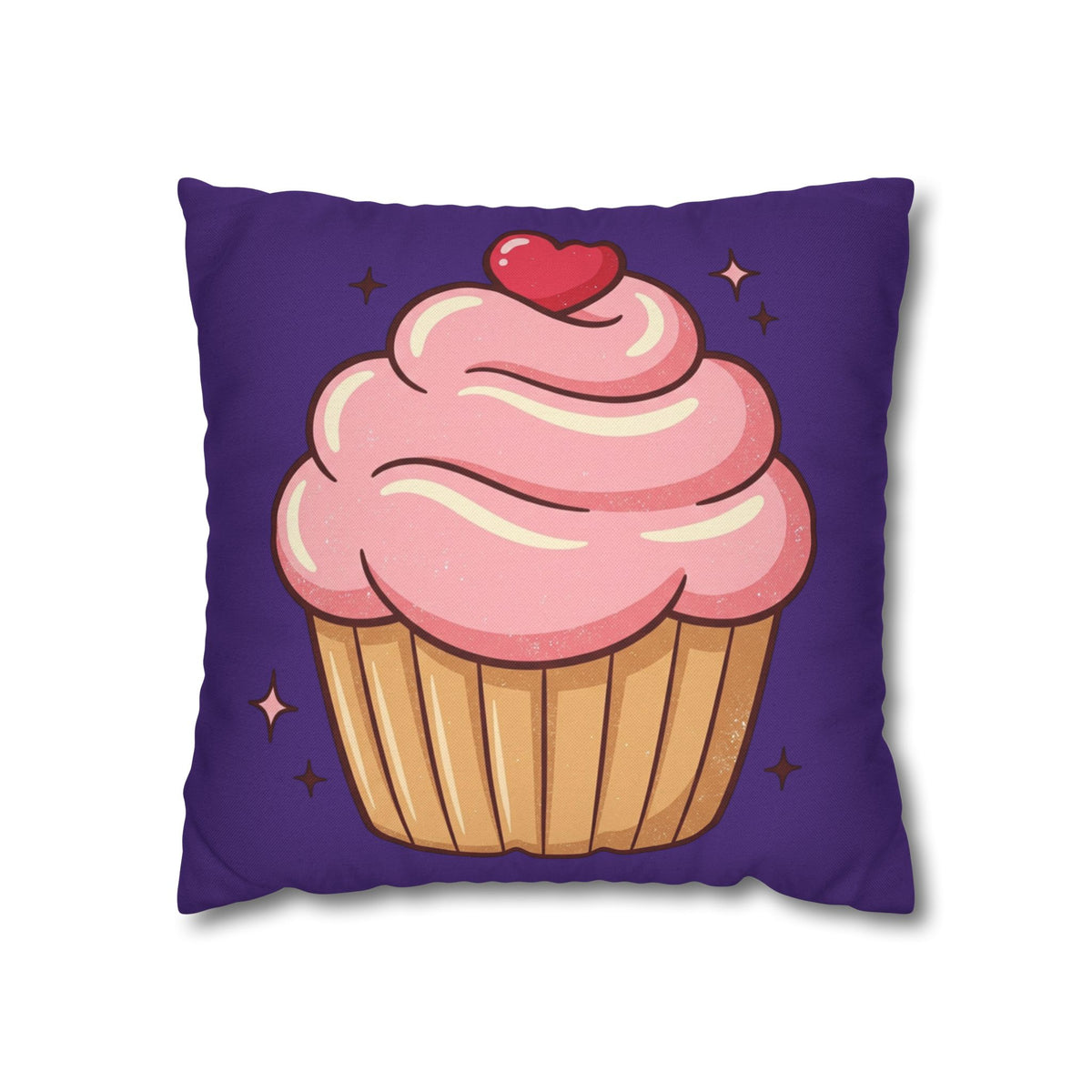 Pink Cupcake Spun Polyester Square Pillowcase- Dark Purple