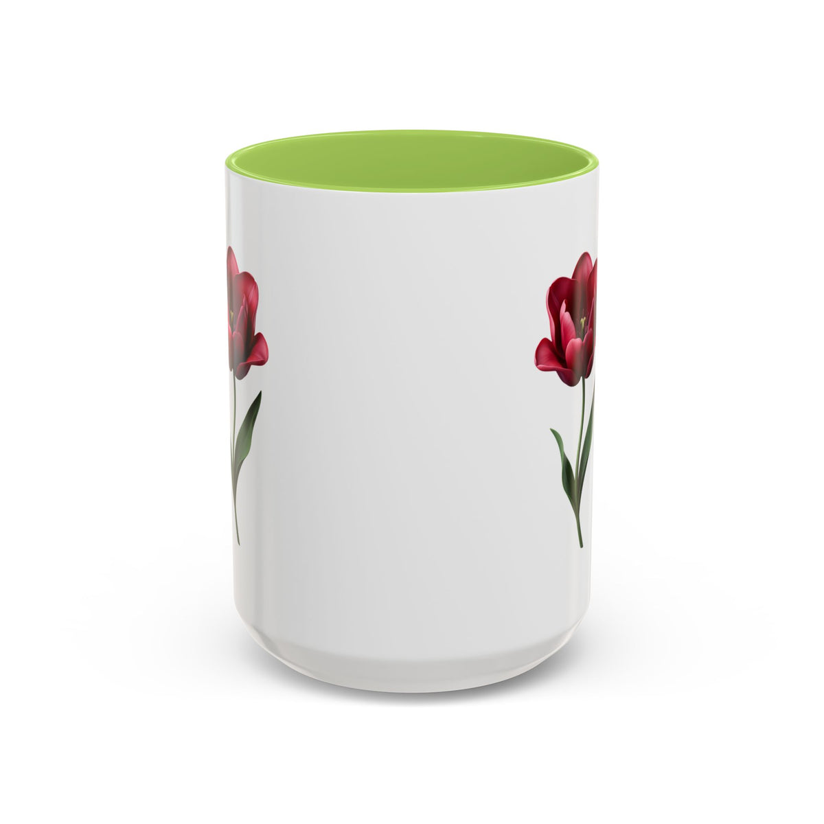 Red Tulip Accent Coffee Mug – Floral 11/15oz Ceramic Mug