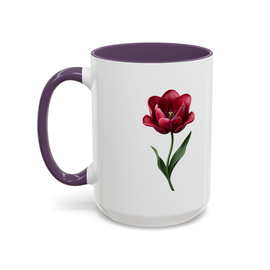 Red Tulip Accent Coffee Mug – Floral 11/15oz Ceramic Mug