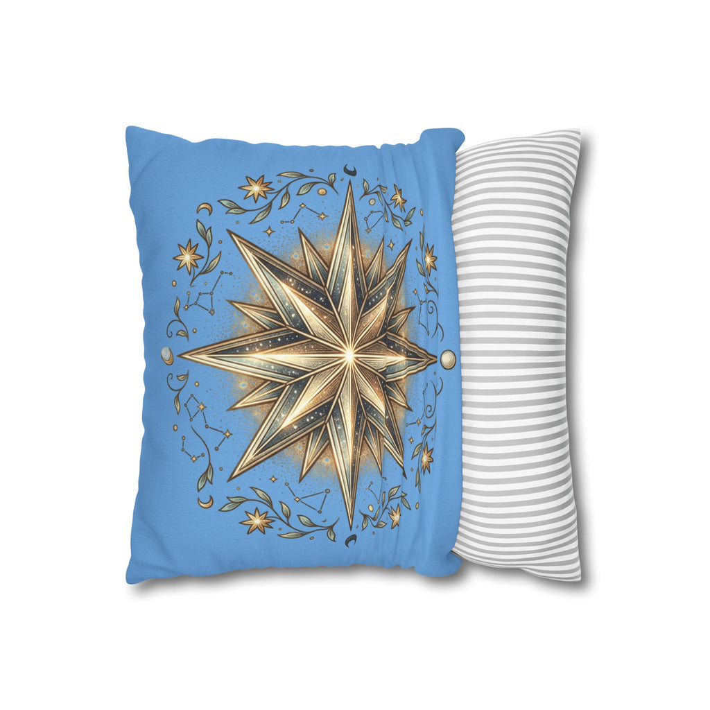 Star Print Light Blue Spun Polyester Square Pillowcase
