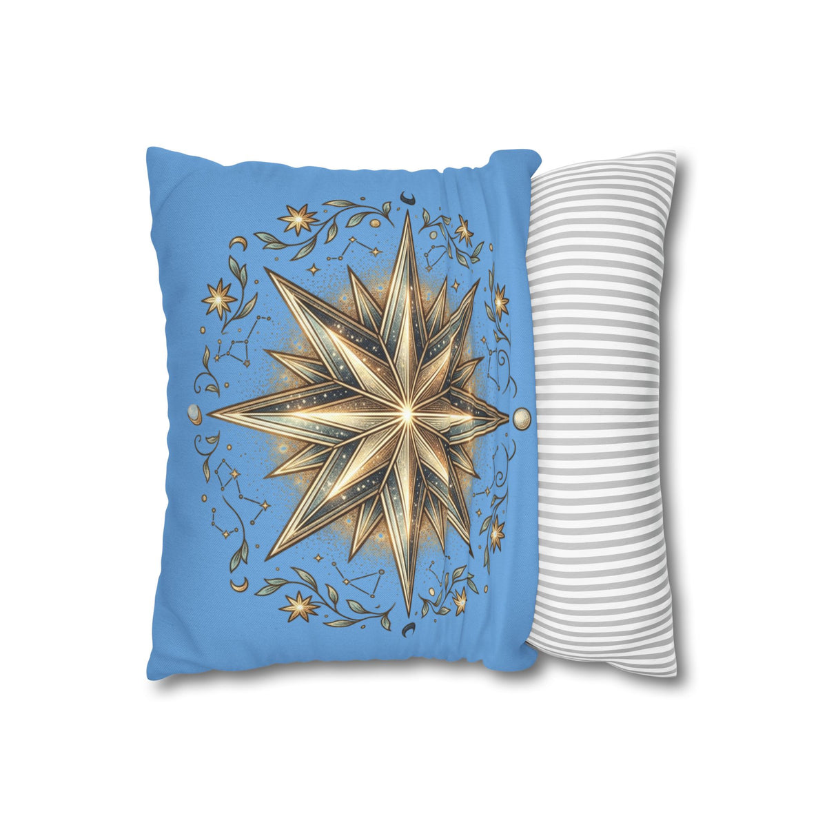 Star Print Light Blue Spun Polyester Square Pillowcase