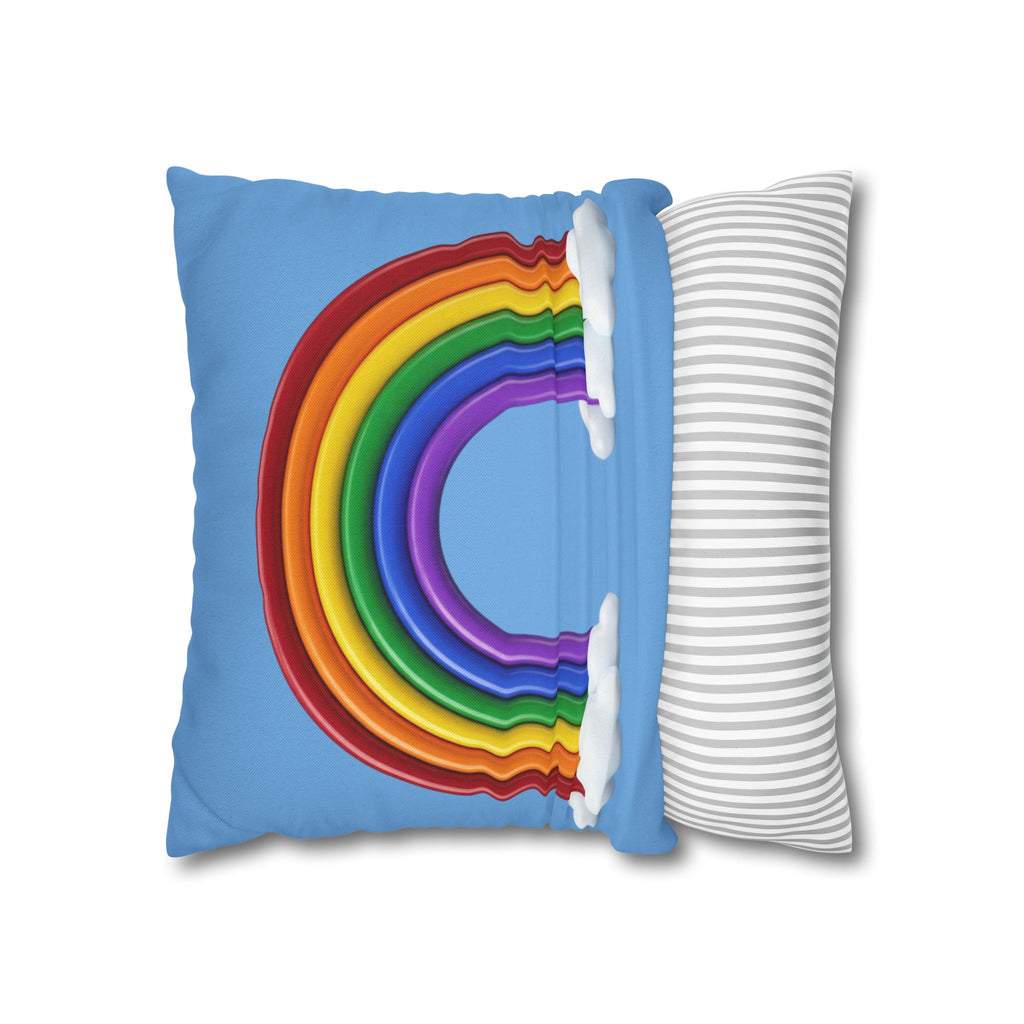 Rainbow Light Blue Spun Polyester Square Pillowcase