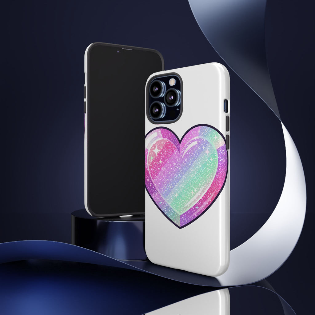 Pastel Glitter Heart Tough Phone Case — Cute Protective Phone Cover