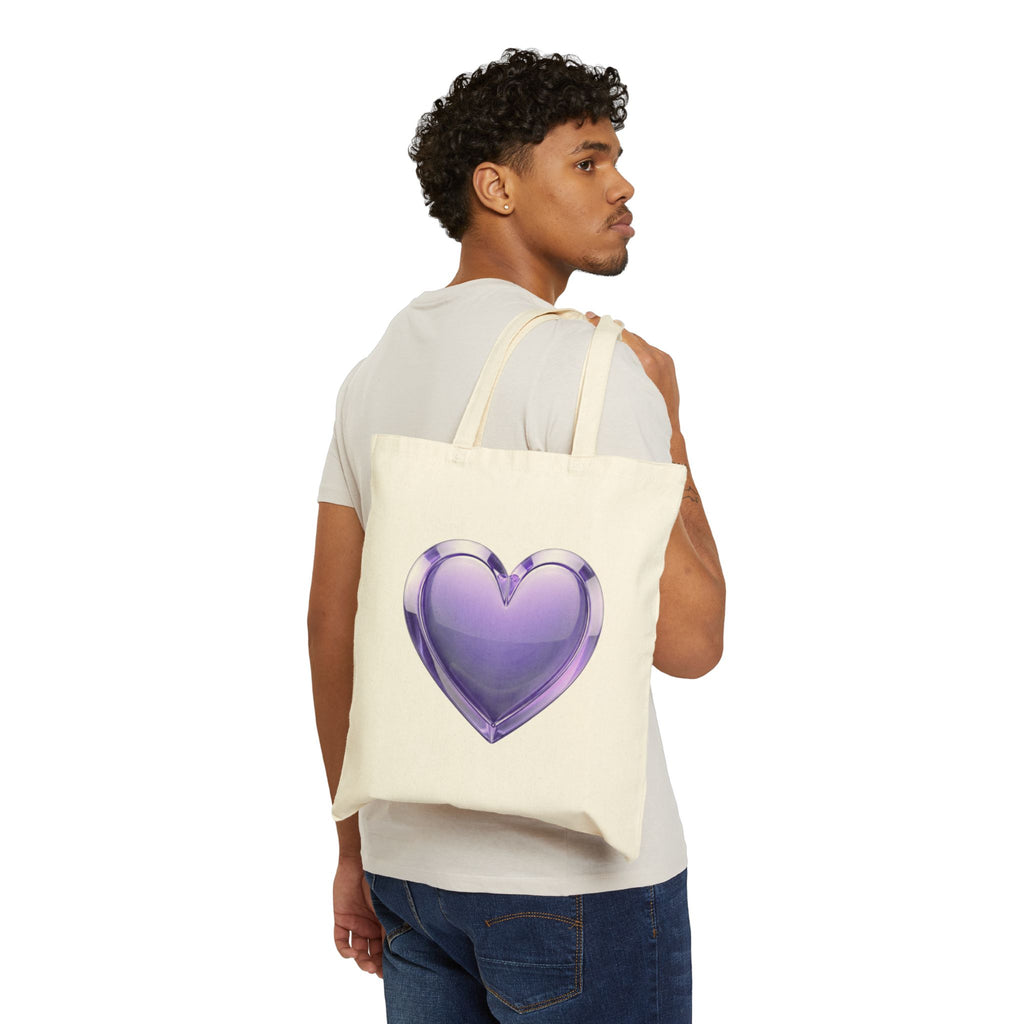 Purple Glass Heart Canvas Tote Bag – Cute Romantic Reusable Shopper