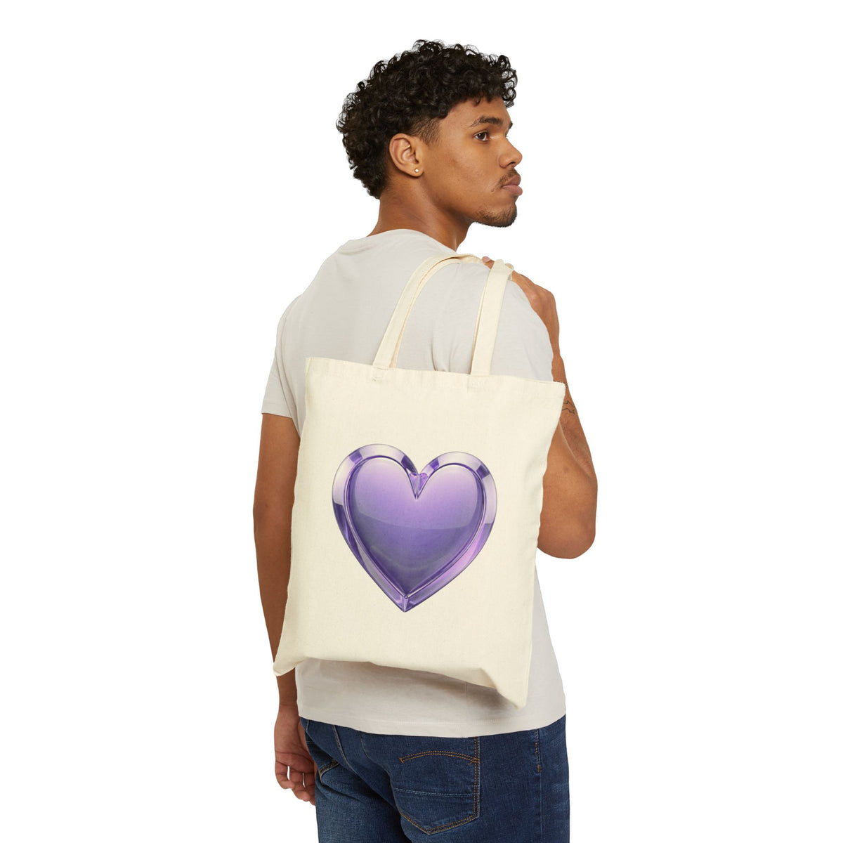 Purple Glass Heart Canvas Tote Bag – Cute Romantic Reusable Shopper