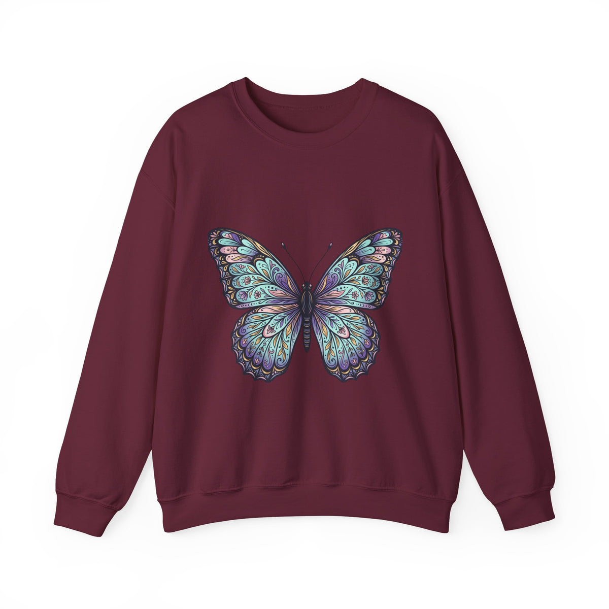 Butterfly Crewneck Sweatshirt – Teal Purple Watercolor Wing Design