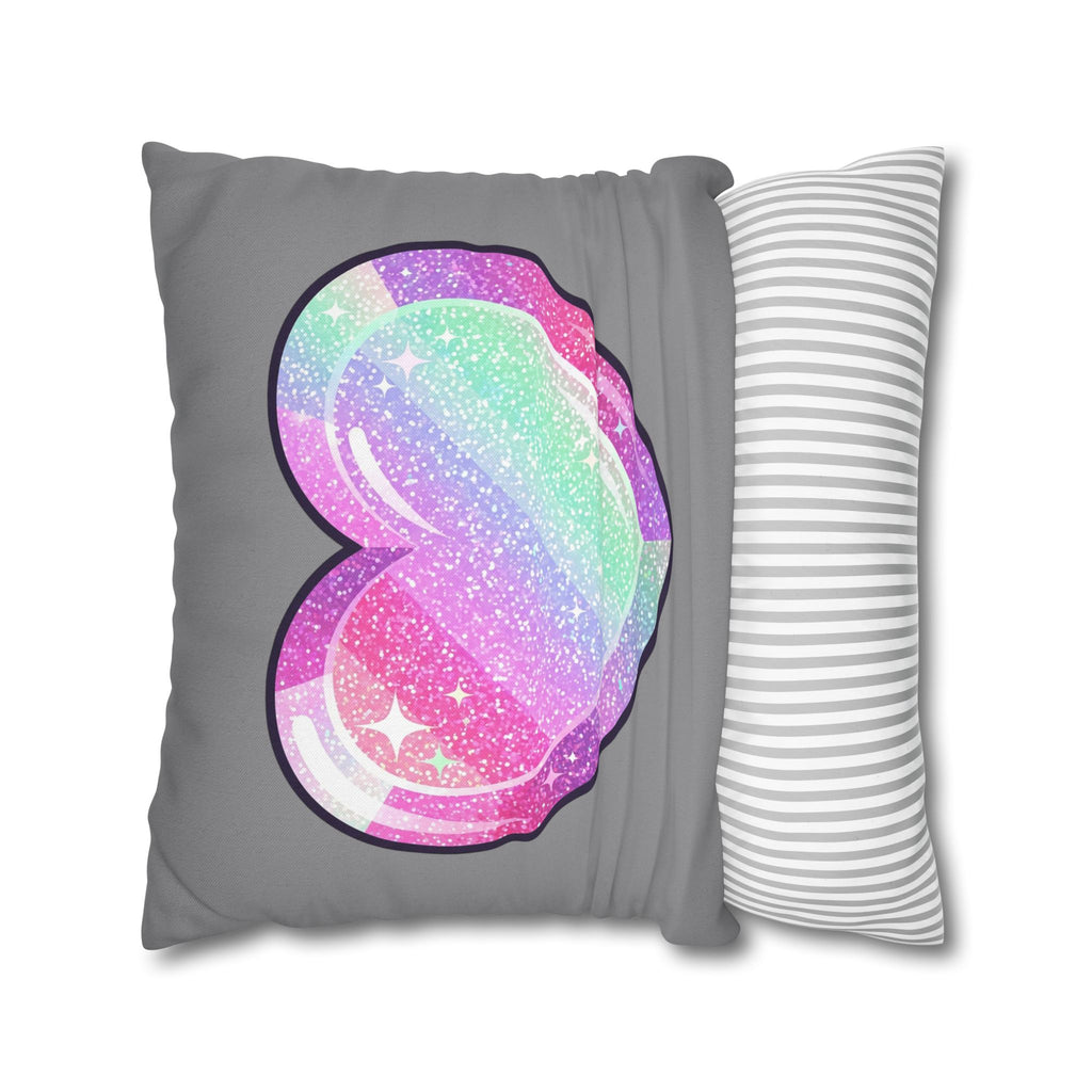 Pastel Glitter Heart Pillowcase Spun Polyester Square Pillowcase- Grey