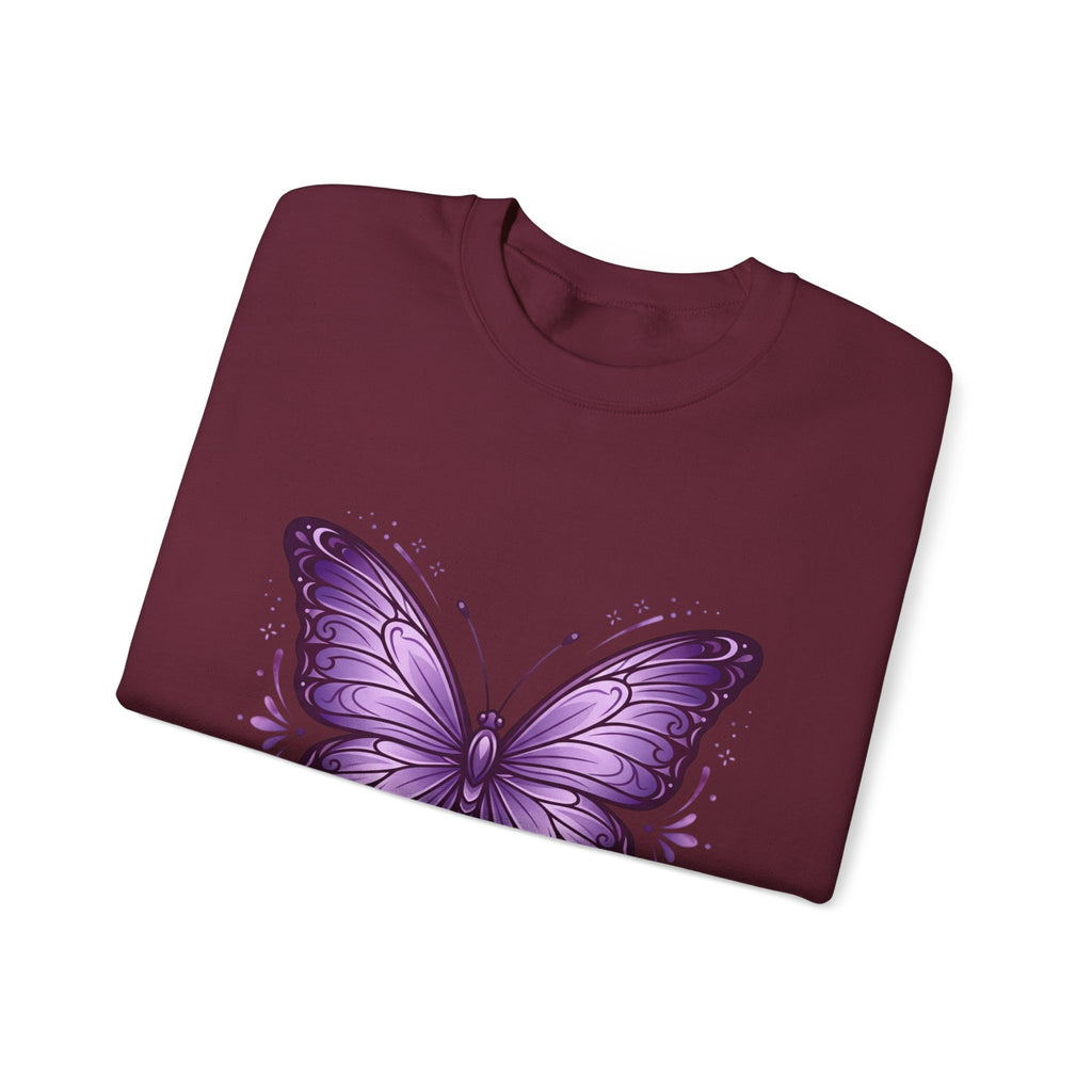 Purple Butterfly Crewneck Sweatshirt — Vibrant Graphic Butterfly Pullover