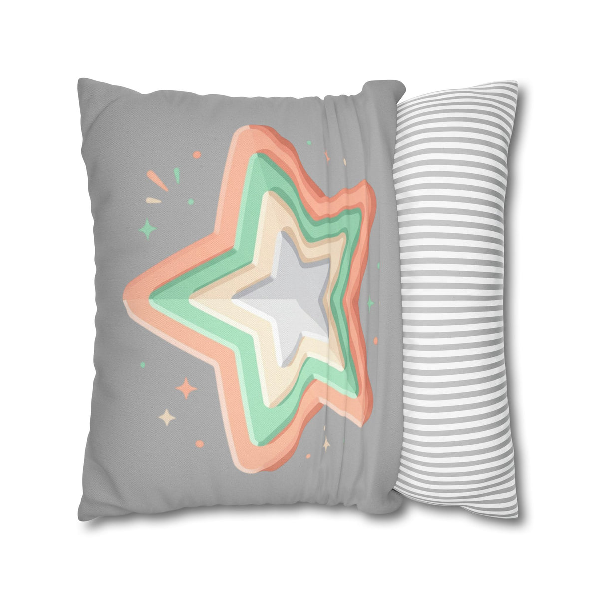 Star Shape Grey Spun Polyester Square Pillowcase