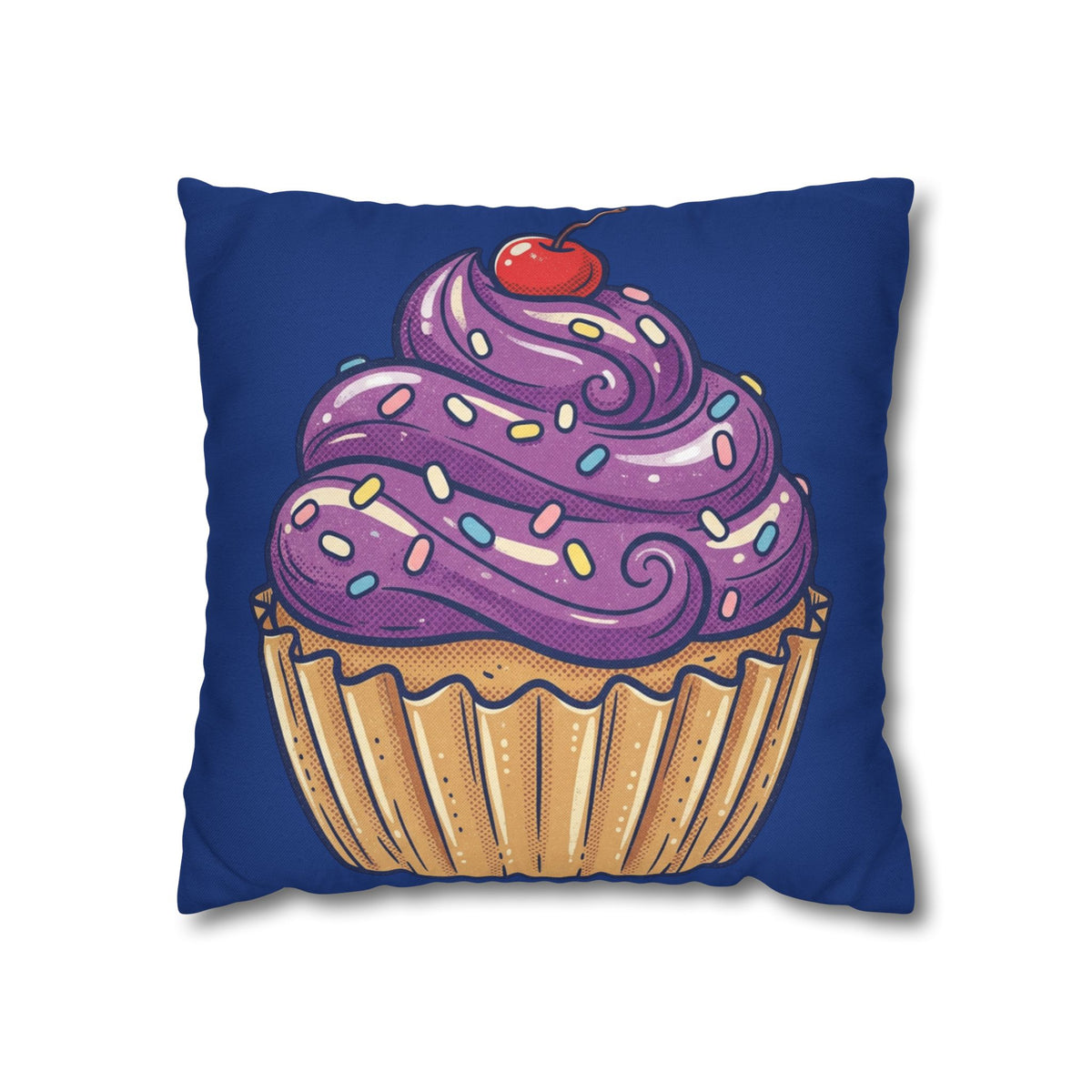 Cupcake Decor Pillowcase — Purple Frosting Dessert Throw Pillow Cover- Navy