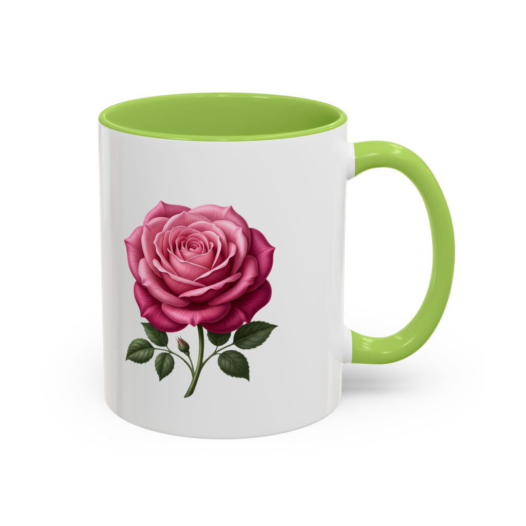 Pink Rose Accent Coffee Mug — Floral Tea & Coffee Cup (11/15 oz)