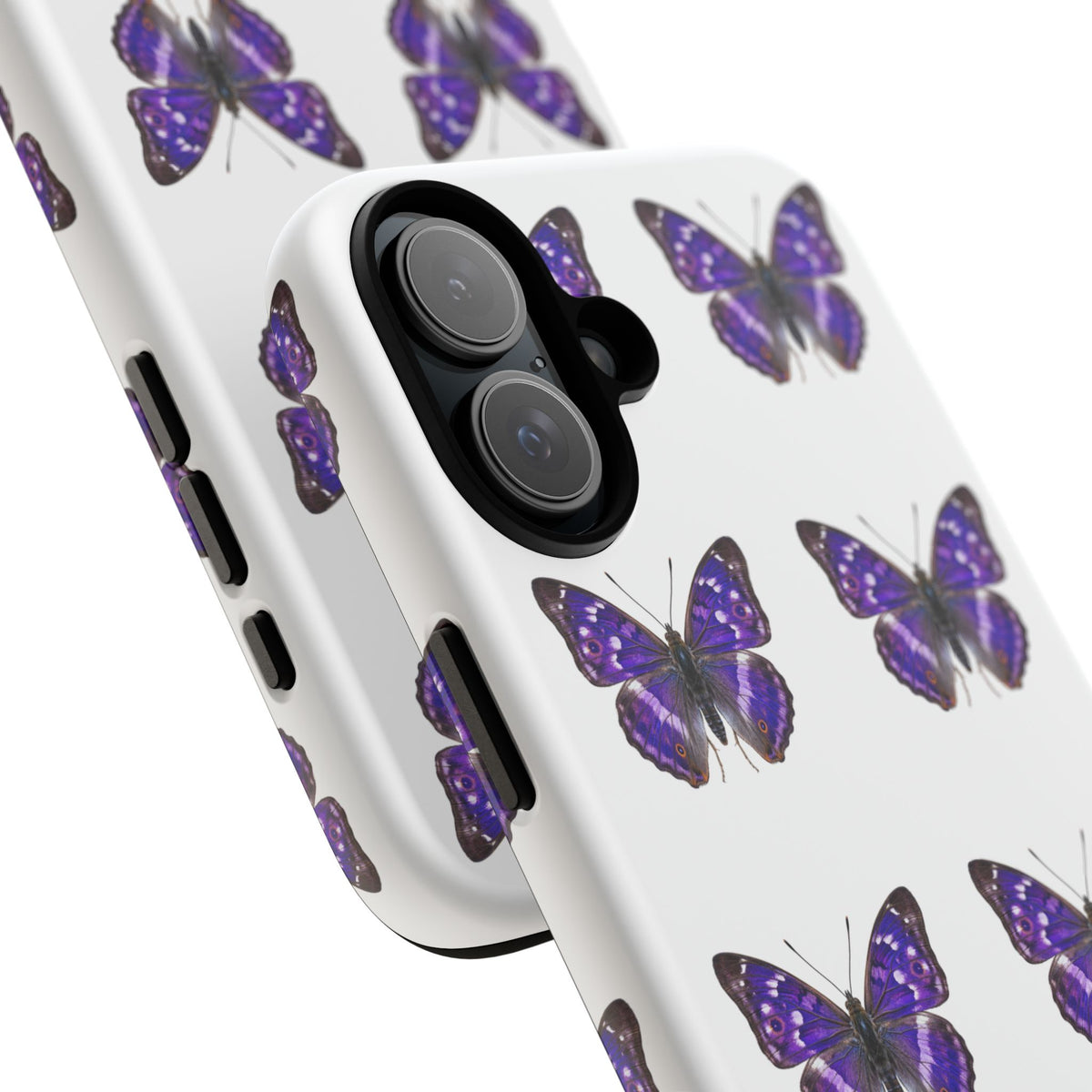 Purple Butterfly Tough Phone Case — Durable Protective iPhone Case with Repeating Butterfly Pattern